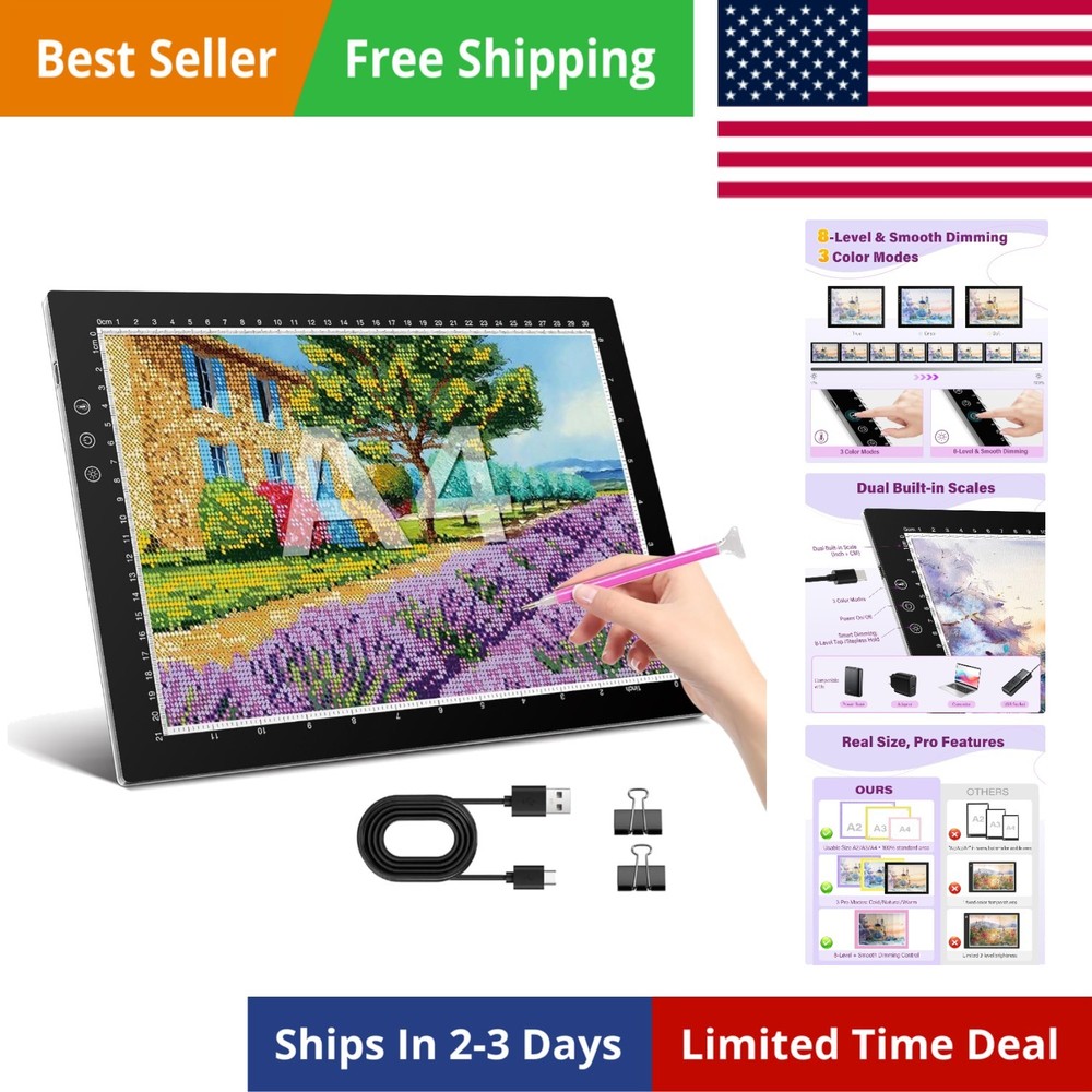A4 Light Box for Tracing and Drawing, Ultra-Thin Copy Board with Adjustable Brig