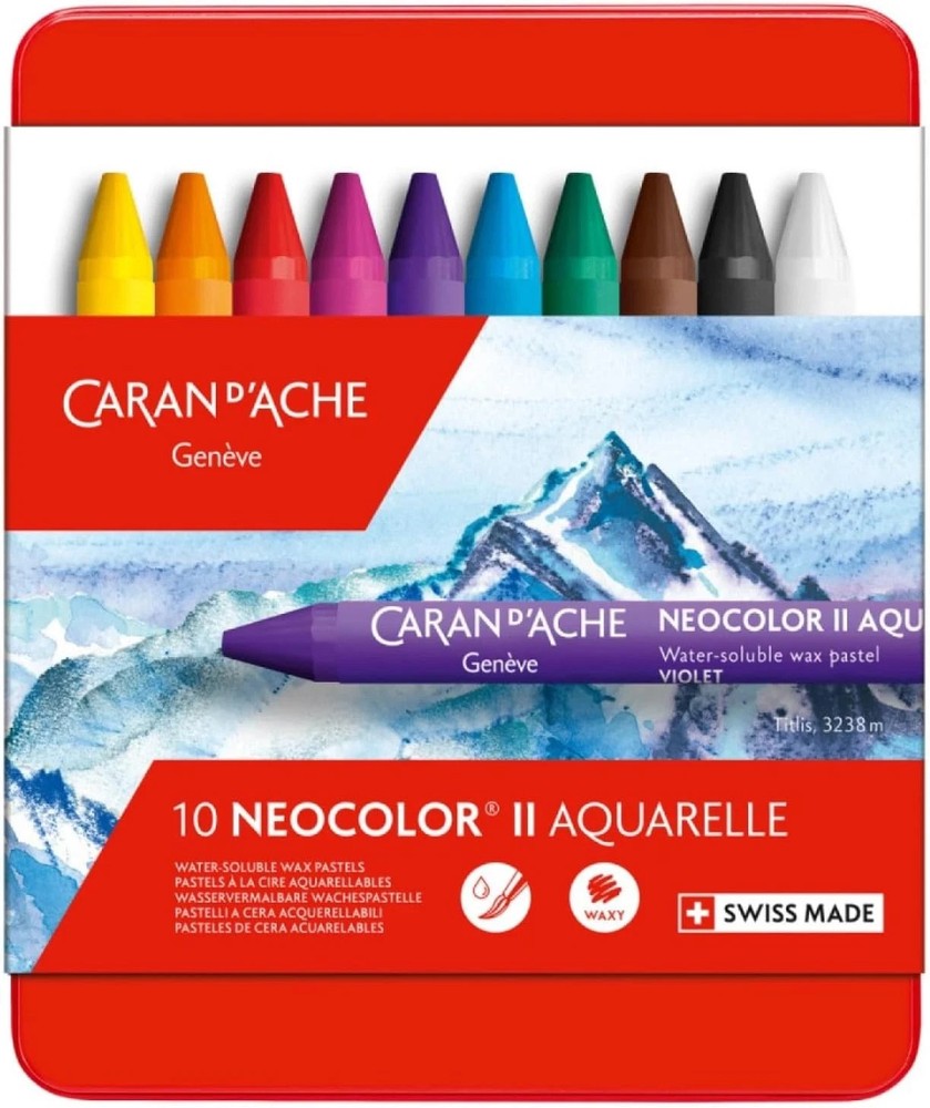 CARAND’ACHE Classic Neocolor II Water-Soluble Pastels, 10 Colors