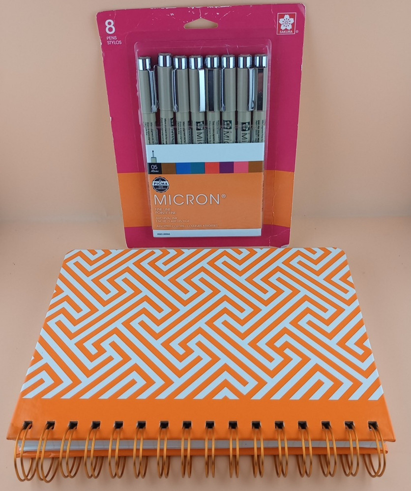 Pretty Spiral Journal With 8 Pack Of Sakura Micron .45 mm Assorted Colors Pens
