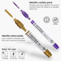 Metallic Acrylic Paint Markers – Set of 20 Paint Pens with Bullet & Wide Nibs…