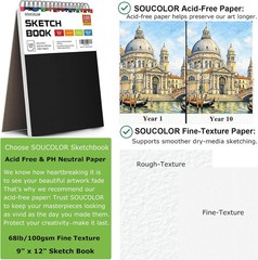 Soucolor 9″ x 12″ Sketch Book, 100 Sheets Top Spiral Bound Sketchbook with Acid-