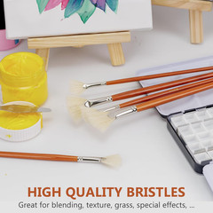 Artist Fan Paint Brush Set of 7, White Hog Bristle Natural Hair Anti-Shedding Br