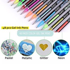 48 Packs Glitter Metallic Gel Pen Set Coloring Neon Pens Set for Adult Coloring