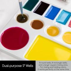 MEEDEN Ceramic Watercolor Palette,17-Well White 9.3″ x 6.5″ x 0.2″,