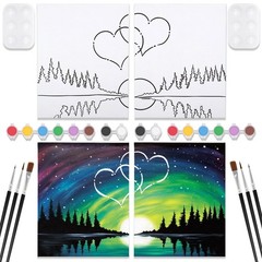 2 Pack Sip and Paint Kit, Pre Drawn Canvas for Painting for Adults, Starry Sk…