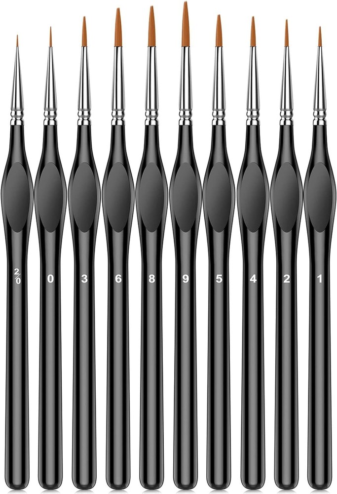 10Pcs Micro Paint Brushes Set with Triangular Handles – For Acrylic, Black