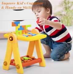 Easel for Kids, Kid Art Easel, Toddler Easel White Board, Building Blocks Tetris