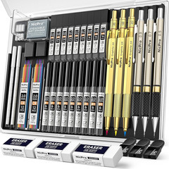 Nicpro 35PCS Gold Art Mechanical Pencils Set, 3 PCS Metal Drafting Pencil 0.5