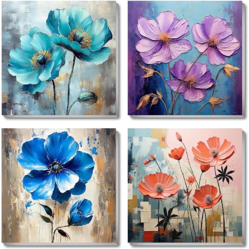 4 Pack Paint by Numbers Kit for Adults Beginners Framed – Flowers Adults Pain…