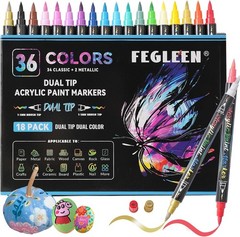 36 Colors Acrylic Paint Markers,18 Pack Dual-Color Acrylic Paint Pens with Br…