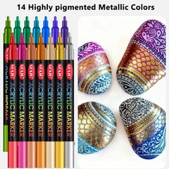 Acrylic Markers Set 60 Colors, 14 Metallics, Fine Tips for Art Projects