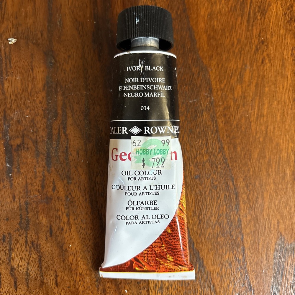 DALER ROWNEY Georgian Oil Colours For Artists #034 Ivory Black 2.5 Fl Oz 75ml