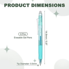 6Pcs 0.5mm Fine Point Retractable Erasable Gel Pens Comfortable Grip Light Green
