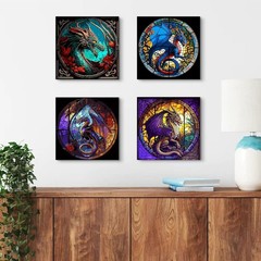 4 Packs Paint by Number for Adults, Animal 16x16in Frameless, 4 PCS Dragon