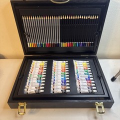 Battat Art Studio 2-Level Wooden Case 137 Piece Set, Includes 36 tubes of paint