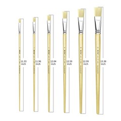 XDT#579 Flat Art Brush Set 6Pc #1#3#5#7#9#11 Hog Bristle X-Long Handle Oil