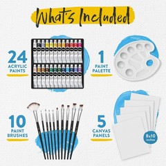 40 Acrylic Paint Set for Adults with 24 Acrylic Paints kit (22ml), 10 Paintin…