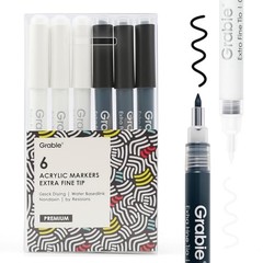 Black & White Extra Fine Tip Acrylic Paint Marker Set, 6 Pack, Black, White