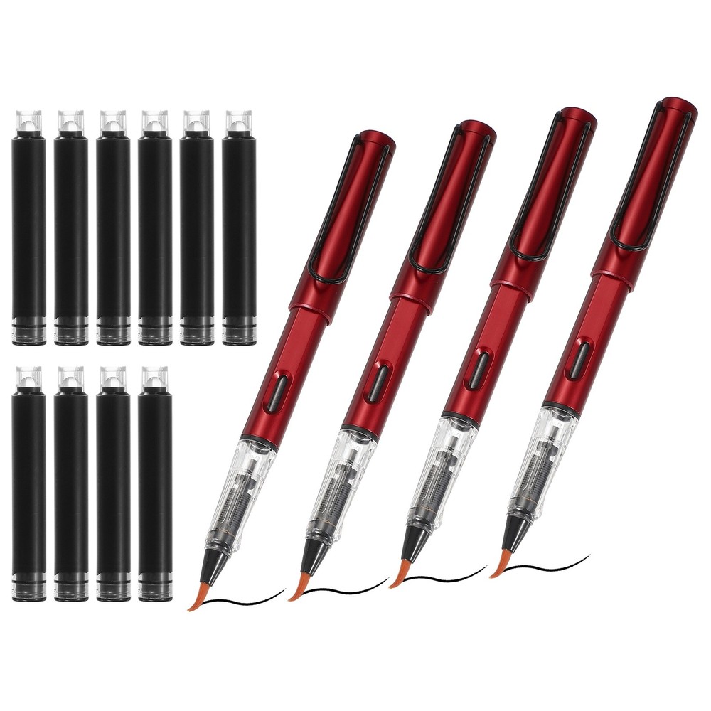 4Pcs Calligraphy Brush Pens with 10Pcs Ink Refill, Red