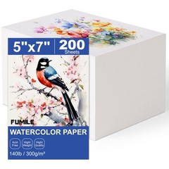 200 Sheets 5×7 Inch Watercolor Paper Bulk, 140lb 5x7in 200sheets, white