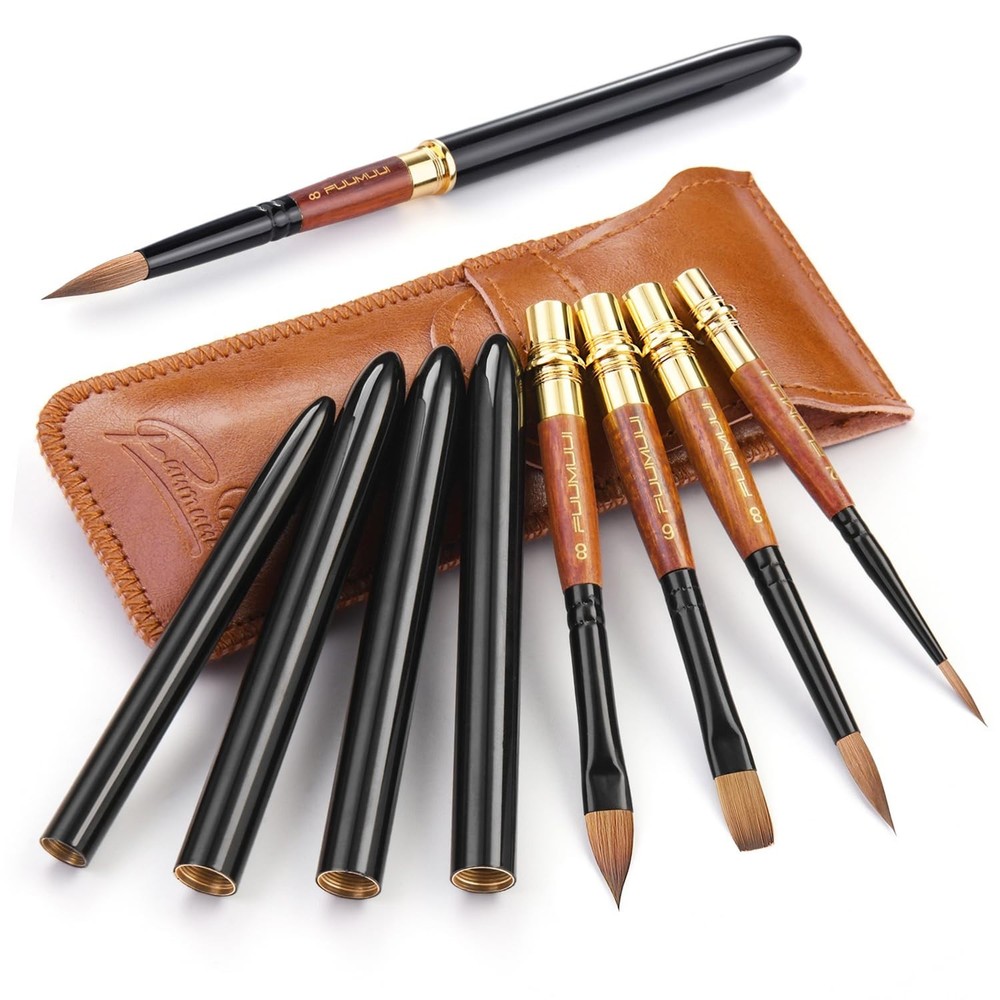 Sable Watercolor Brushes, 4Pcs Elegant Kolinsky Sable Brushes Watercolor Kit