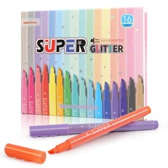 Glitter Highlighter Markers 16-Count, Chisel Tip Assorted Colors for Art & Journ