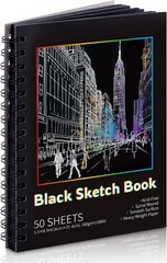 50 Sheets Black Paper Sketchbook, 108 Lb/160Gsm Heavyweight Black Sketch Pad 5.5