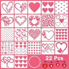 22 Pcs Heart Stencils for Crafts Reusable, 6×6 in Valentine Stencils for Pain…