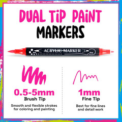 Dual Tip Acrylic Paint Markers 30 Colors Fine & Brush Tip for Rock Canvas