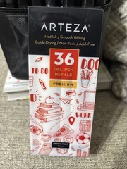 ARTEZA Gel Pen Refills, Pack of 36 Red Roller Ball Gel Ink Pen Refills, Premium
