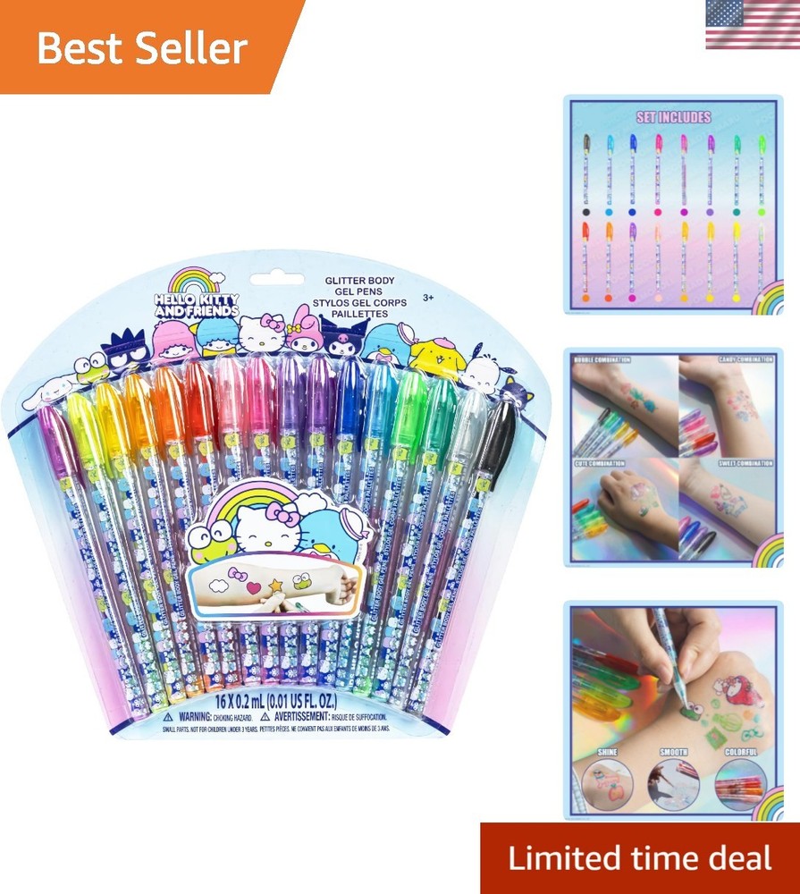 Glittery Hello Kitty & Friends 16-Piece Body Art Gel Pen Set – Ideal for Parties