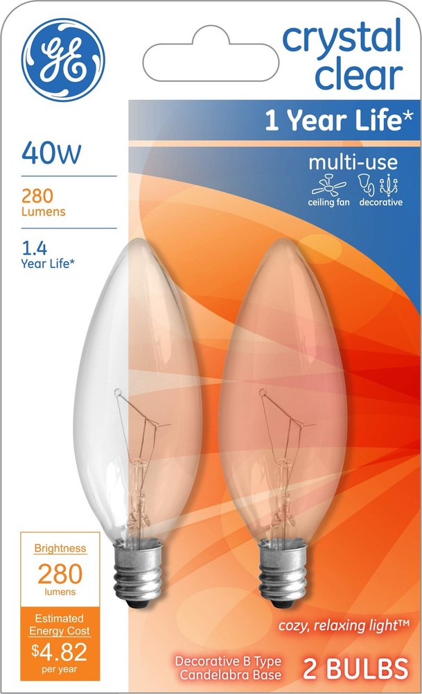 GE Crystal Clear Blunt Tip Decorative Light Bulbs (40 Watt), 280 Lumen,