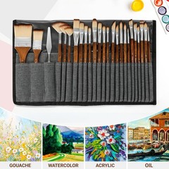 25 Pcs Paint Brush Set Professional Cloth Roll Spatula Nylon Acrylic Oil Wood