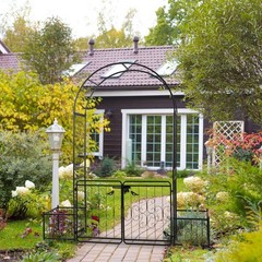 7.2ft Black Iron Garden Arch with Arched Top and Gate Metal Arbor Trellis