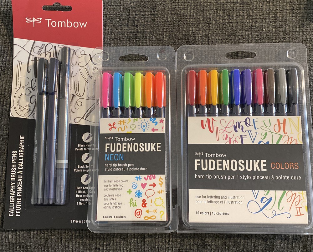 Tombow FUDENOSUKE 3 Pk. Bundle Lot Calligraphy, Colors & Neon Brush Pens 19 pc.