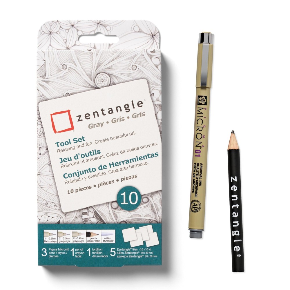 Zentangle Tool Set – 1 Black Pigma Micron Pens, 2 Gray Micron Pens, 1 Black G…