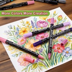 12 Colors Dual Tip Acrylic Paint Markers, Fine Tip and Dot Tip Paint Pens Acr…