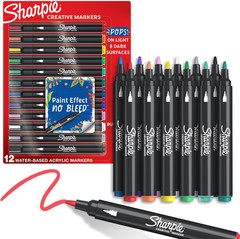 Sharpie Creative Markers, Water-Based Acrylic, Bullet Tip, Assorted Colors, 12 C