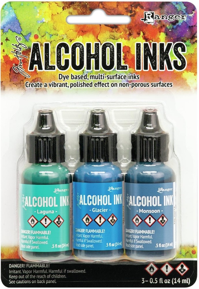 Alcohol Ink Set 3-Pack Teal Blue Spectrum for Art Crafts Painting