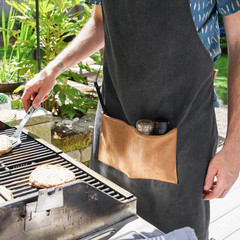 Cooking Apron for Men with Adjustable Faux Leather Strap, Grilling Apron with Po