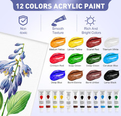104PCS Acrylic Paint Canvas Set, Acrylic Painting Kit with 4 Set of 12 Colors Ac