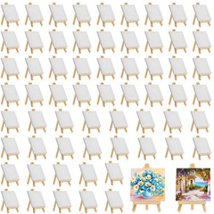 64 Pack Mini Canvas with Easel Sets for Painting Small Art Stretched Canvas P…