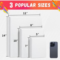 Stretched Canvas for Painting, 5″x7″, 8″x10″, 11″x14″, Pack of 3, PrePrimed C…