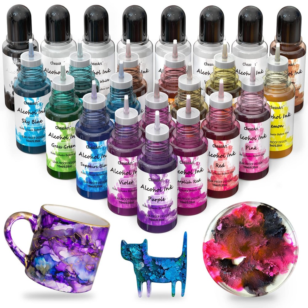 CHEAPART Alcohol Ink Set 24 Vibrant Colors Resin Dye High Concentrated 10ml