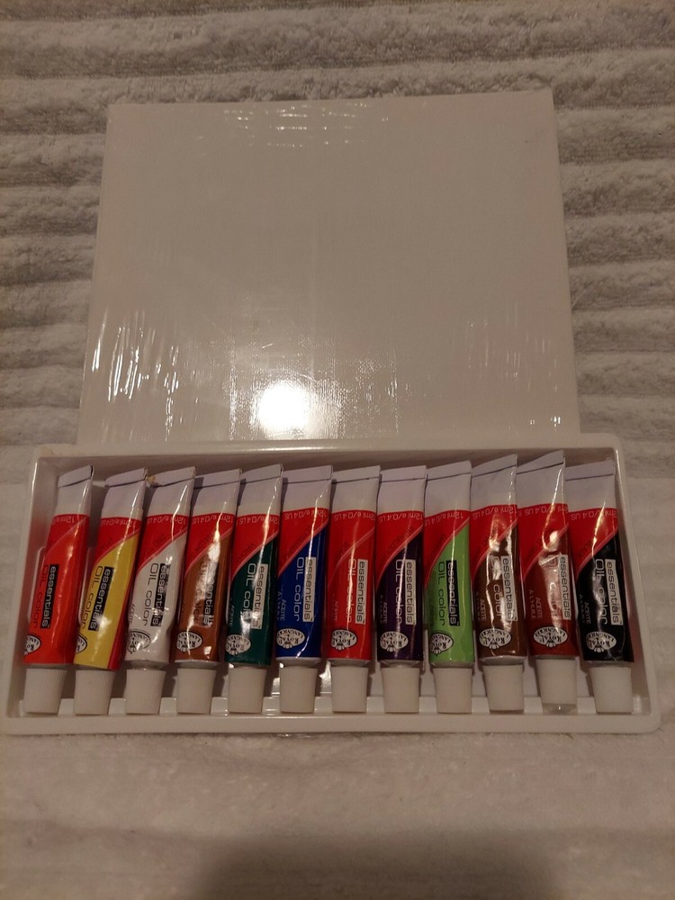 Essentials Oil Paints 12ml 12/Pkg Assorted Colors + 2 10″ x8″ canvas