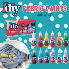 IDIY Fabric Paint Set (12 Classic Colors, 1oz Each) Permanent Non Toxic 3D