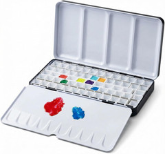 Large Empty Watercolor Palette Tin with Lid – Holds 48 Half Pans (63 Included),