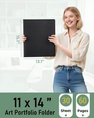 11×14 Art Portfolio Folder, 30 Pockets Display 60 Pages Art Painting Portfolio B
