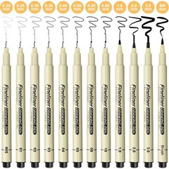 12 Pcs Black Micro Fineliner Drawing Pens Waterproof Watercolor Art Pen Set