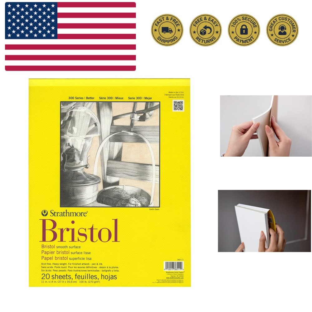 300 Series Bristol Paper Pad, Smooth, Tape Bound, 11×14 inches, 20 Sheets 100…